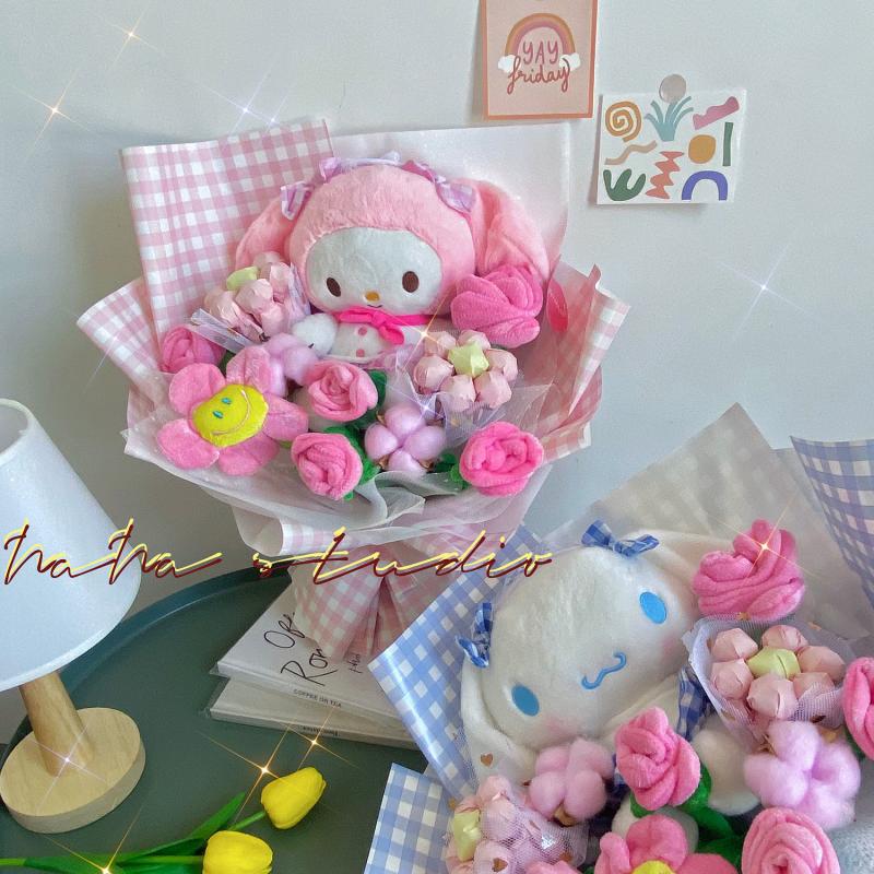 Kawai-Cartoon-Sanrio-Hellokitty-Kuromi-Melody-Cinnamoroll-Plush-Dolls-Bouquet-Anime-Kirby-Ultraman-Valentine-s-Day-2