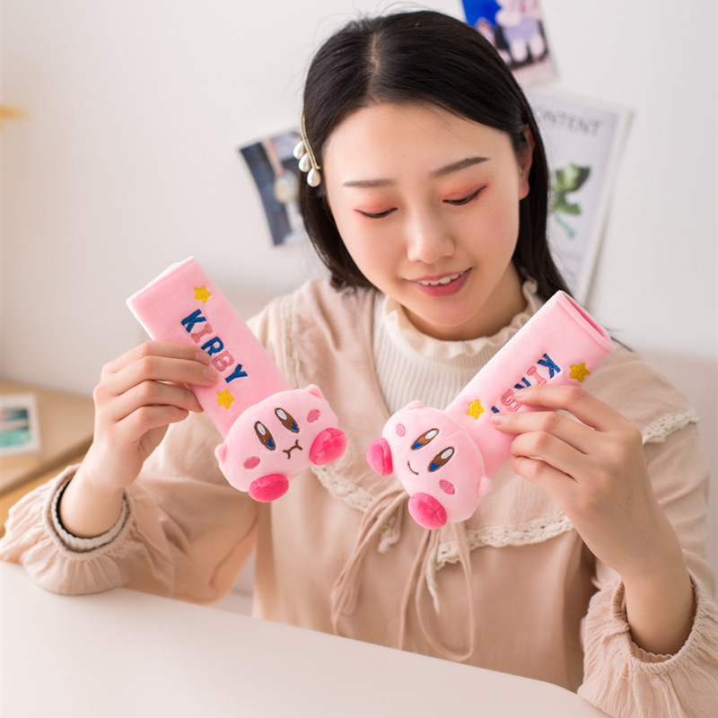 Kawaii-Star-Kirby-Sanriod-Game-Peripheral-Series-Kirby-Plush-Car-Belt-Cover-Shoulder-Cover-Adjusting-and-2