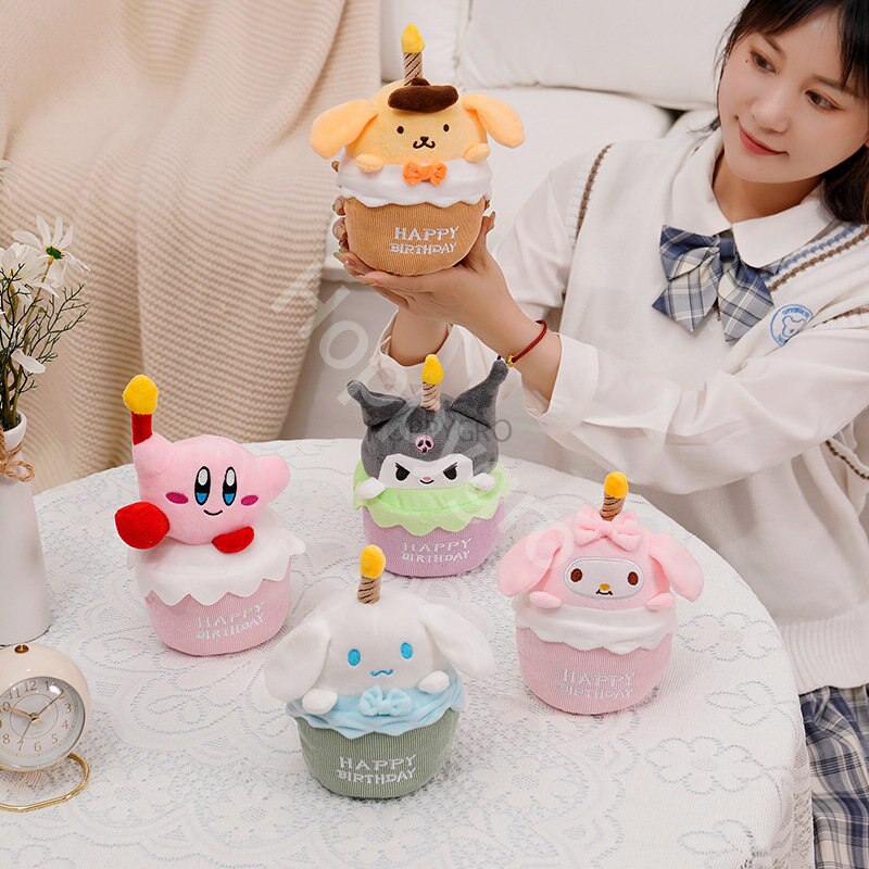 20cm-Kirby-Sanrio-Birthday-Cake-Plush-Toys-Cute-Anime-Kuromi-My-Melody-Cinnamoroll-Purin-Dog-Plush-1
