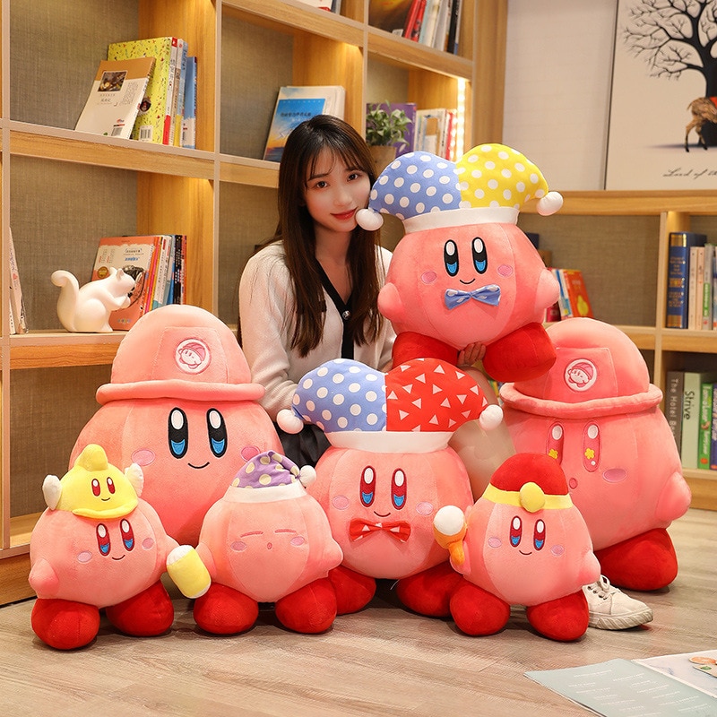 Hot-Kawaii-Clown-Hat-Kirby-Plush-Toy-Lovely-Game-Peripheral-Image-Stuffed-Doll-Sofa-Bedside-Cushion-1
